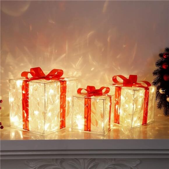 Home Christmas Lighted Boxes, Set of 3 60 LED Light Up Decor Outdoor, Light Up - Picture 4 of 16